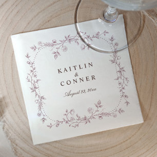 Serviette En Papier Mariage Vintage Fleuris Rose Poussiéreux Mauve Fra