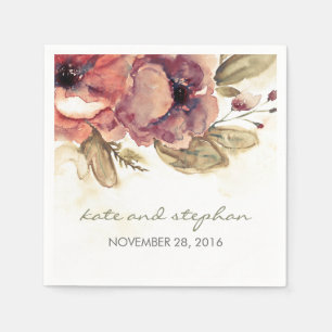 Serviette En Papier Mariage vintage Fleurs aquarelles