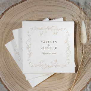 Serviette En Papier Mariage Vintage Floral Beige Taupe Crème