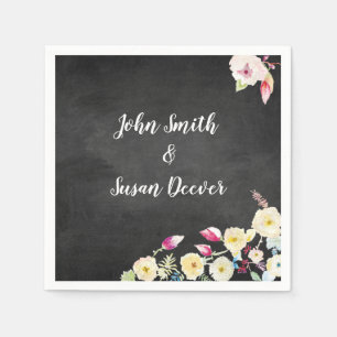 Serviette En Papier Mariage Vintage Floral Rustique Chalkboard