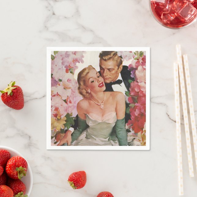 Serviette En Papier Mariage Vintage, Jeunes Mariés et Mariée Rétro (En situation)