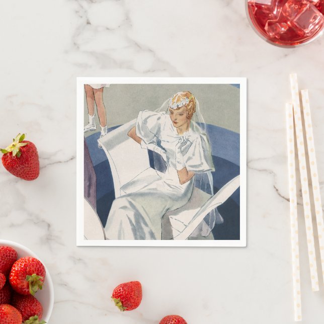 Serviette En Papier Mariage Vintage, Mariée Art Déco Moderne Du Milieu (En situation)