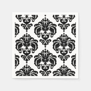 Serviette En Papier Mariage Vintage Noir & Blanc à motifs de Damas Evé