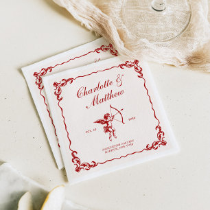Serviette En Papier Mariage Vintage Rouge de la Flèche de Cupidon