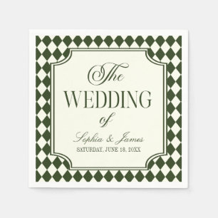 Serviette En Papier Mariage Vintage Vert Olive Ivoire Argent Ancien de