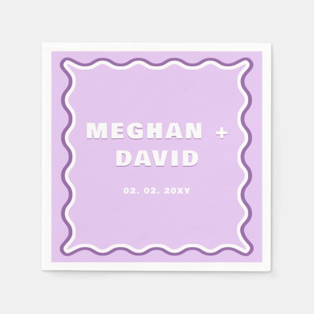 Serviette En Papier Mariage violet de courbe ondulée rétro (Devant)