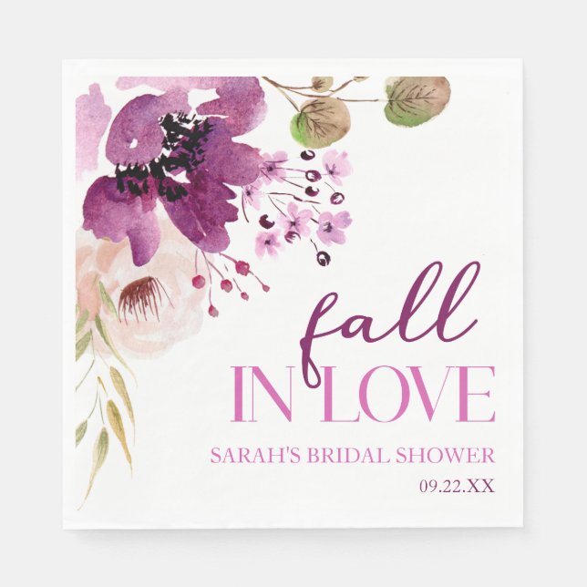 Serviette En Papier Mariage Violet Pourpre Floral Automne Tomber en Am (Devant)