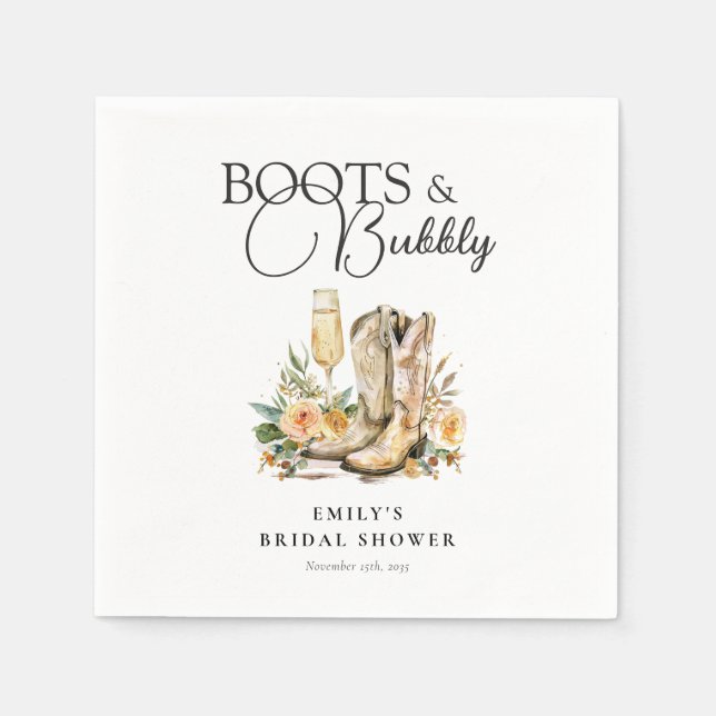 Serviette En Papier Mariage Western Boots et Bubbly (Devant)