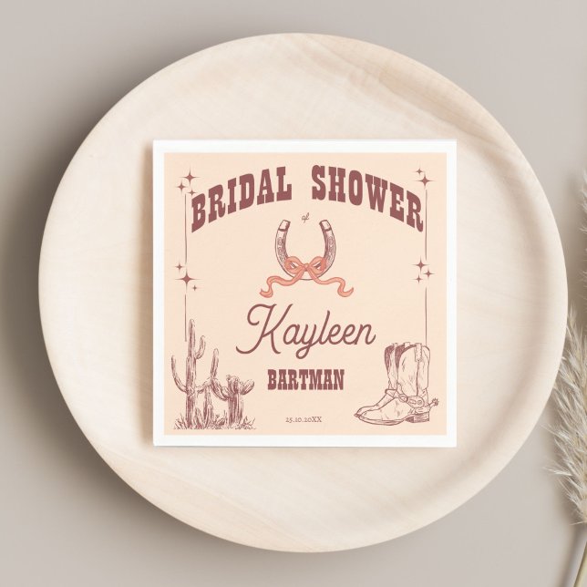 Serviette En Papier Mariage western rétro Cowgirl personnalisé (Cowgirl western retro bridal shower monogrammed customized napkins personalized tableware)