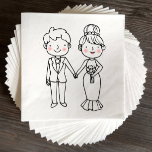 Serviette En Papier Mariage Whimsical de mariée de caricature mignonne