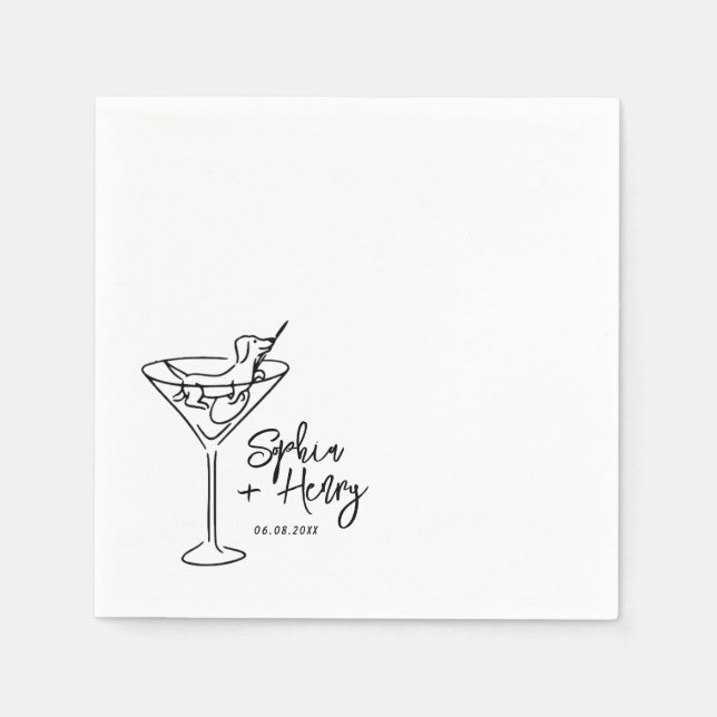 Serviette En Papier Mariage Whimsical Main Drag et Martini (Devant)