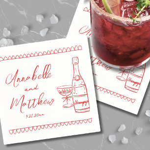 Serviette En Papier Mariage Whimsical Rouge tiré à la main