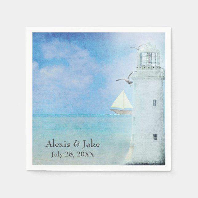 Serviette En Papier Mariage White Lighthouse et voilier (Devant)