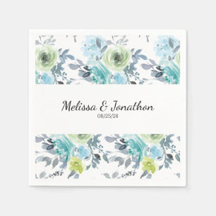 Serviette En Papier Mariages de fleurs bleu clair jaune vert