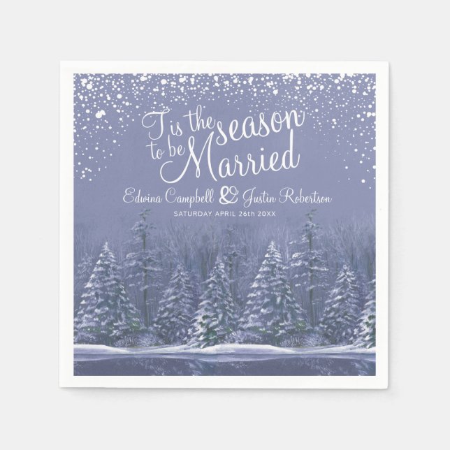 Serviette En Papier Mariages d'hiver pins lac bleu art napperons (Devant)
