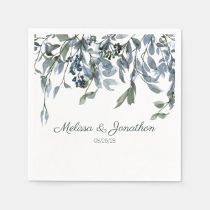 Serviette En Papier Mariages floraux verts Sage Silver