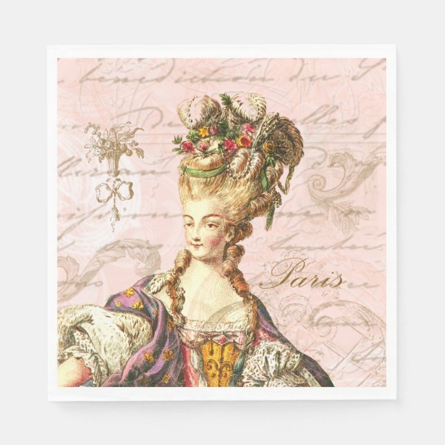 Serviette En Papier Marie Antoinette Pink French Script Party (Devant)