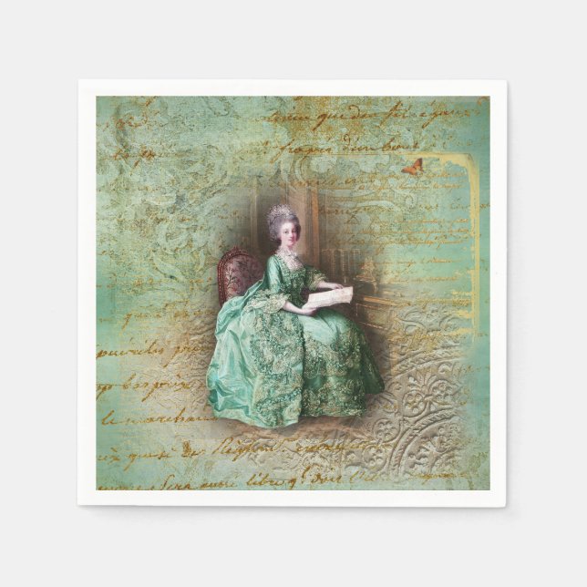 Serviette En Papier Marie Antoinette Turquoise (Devant)
