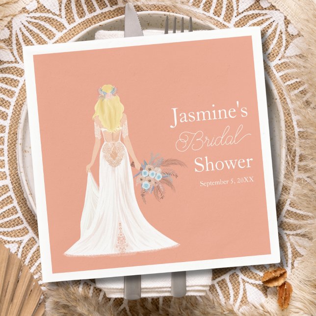 Serviette En Papier Mariée Bohème Blonde Avec Fleurs (Créateur téléchargé)