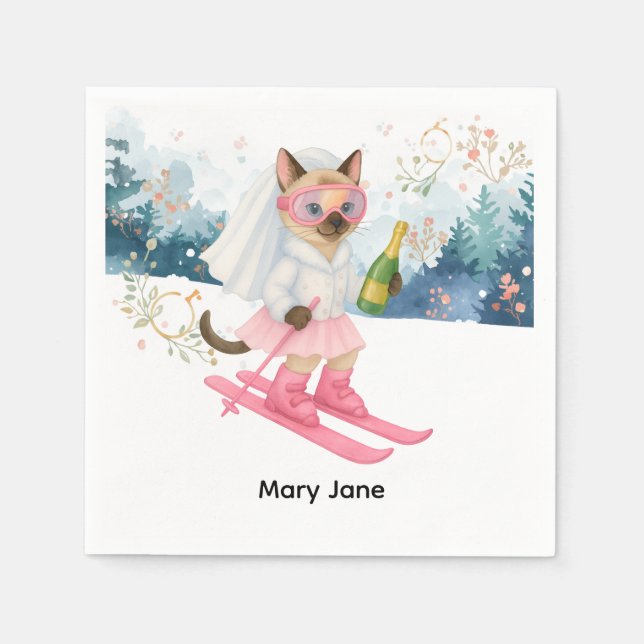 Serviette En Papier Mariée de Ski Bachelorette sur la pente Napkins (Devant)