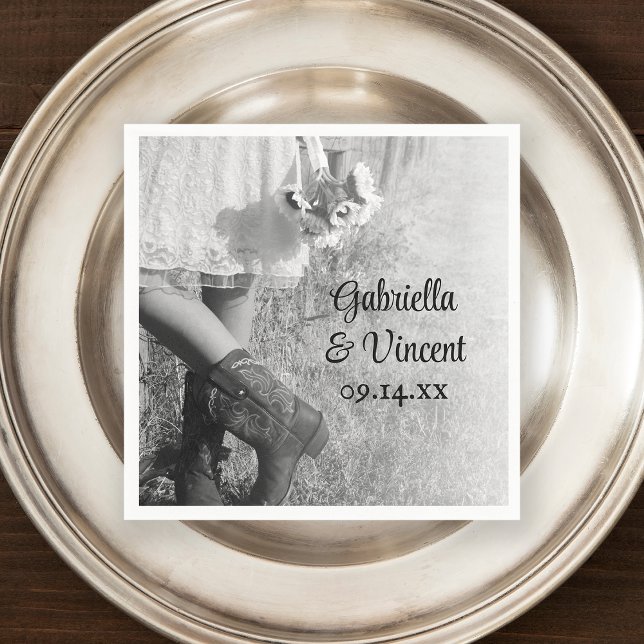 Serviette En Papier Mariée en Bottes Cowboy, Mariage campagnard Sunflo (Créateur téléchargé)