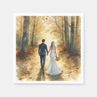 Serviette En Papier Mariée et marié à l'aquarelle d'automne Peinture d