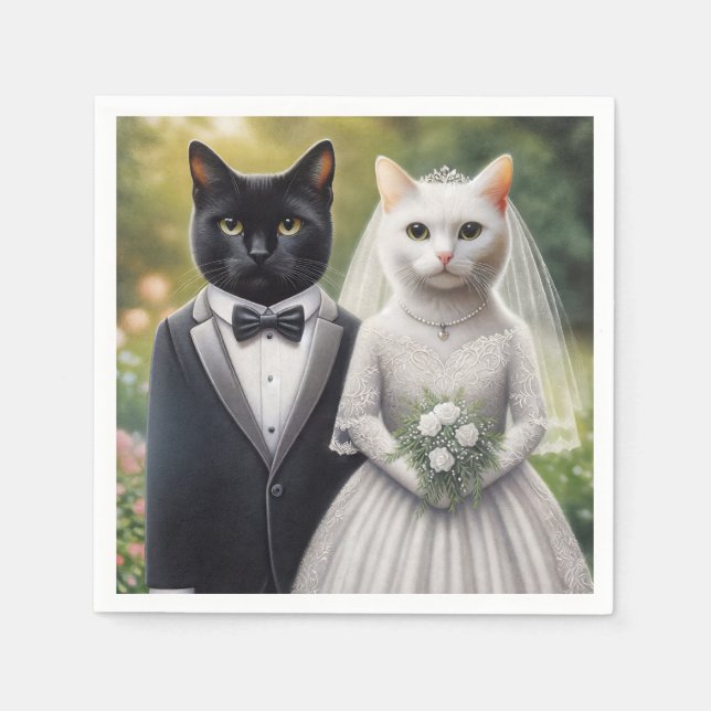 Serviette En Papier Mariée et marié chats (Devant)
