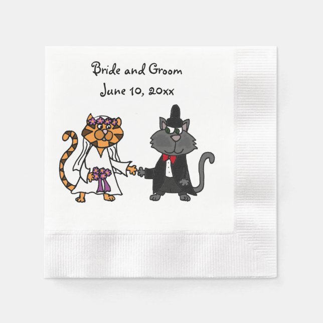 Serviette En Papier Mariée et marié drôle Chat Mariage Art (Devant)