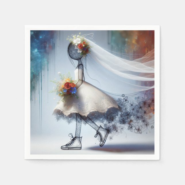 Serviette En Papier Mariée Fantaisiste En Baskets (Devant)
