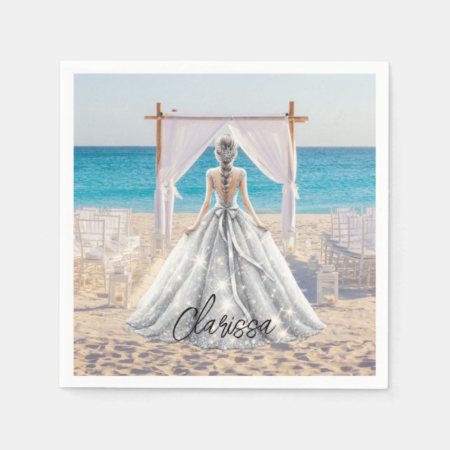 Serviette En Papier Mariée Mariage Jour Plage Mariage Fancy Gown (Devant)