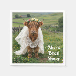 Serviette En Papier Mariée Vache des Highlands en Voile de Dentelle
