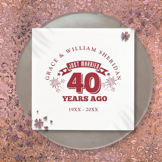 Serviette En Papier Mariés à peine Ruby 40e anniversaire de mariage (Just Married Ruby 40th Wedding Anniversary Napkins)