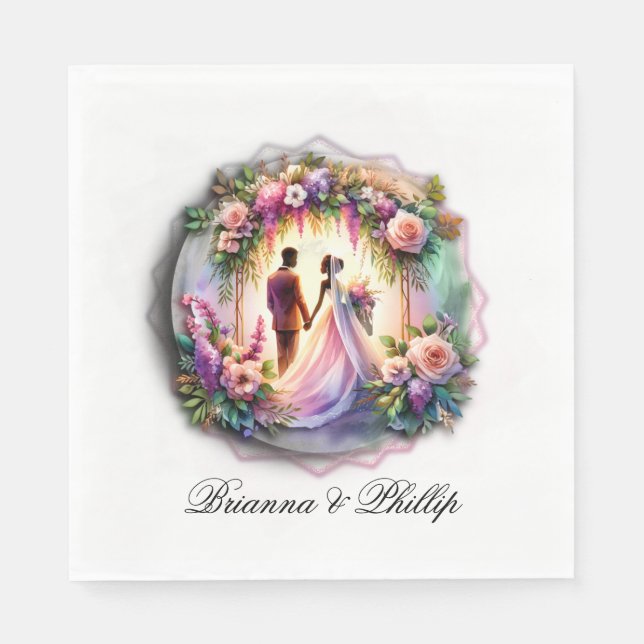 Serviette En Papier Mariés Clair De Lune Fleurs Mariage  (Devant)
