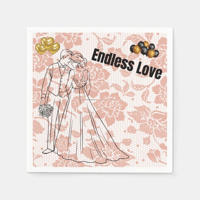 Serviette En Papier Mariés de l'Amour Éternel Fleurs de Pêche Mariage  (Devant)