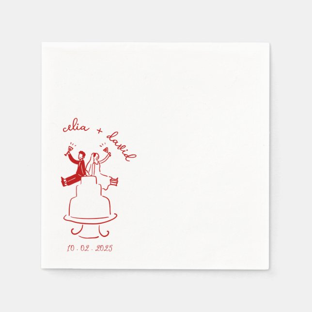 Serviette En Papier Mariés dessinés à la main se mariant (Devant)