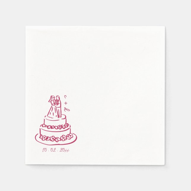 Serviette En Papier Mariés dessinés à la main se mariant (Devant)