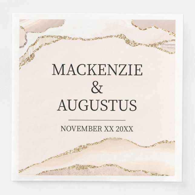 Serviette En Papier Mariés en ivoire agate et or pailleté pour mariage (Devant)