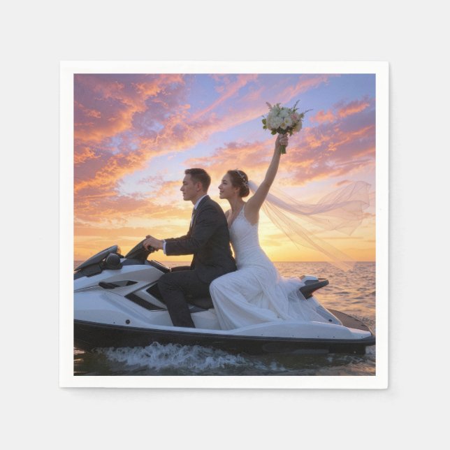 Serviette En Papier Mariés sur un scooter des mers (Devant)