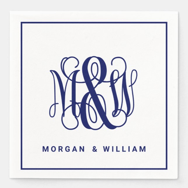 Serviette En Papier Marine 3 Initial Monogramme de la vigne Script B&G (Créateur téléchargé)