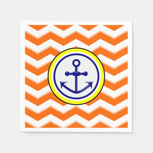 Serviette En Papier Marine Ancre Chevron bleu étroit Roundel noir (Devant)