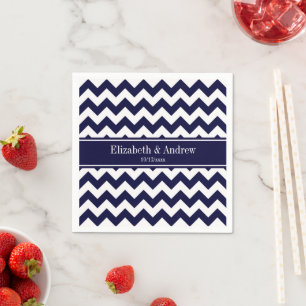 Serviette En Papier Marine Bleu Blanc Chevron Nom de la marine Monogra