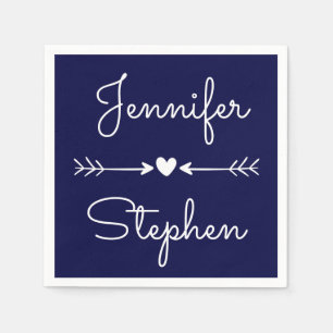 Serviette En Papier Marine Bleu & Blanc Mariage Coeur & Flèches d'amou