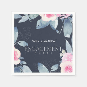 SERVIETTE EN PAPIER MARINE BLEU BLEU FLORAL FIANÇAILLES DE BUNCH DE CO