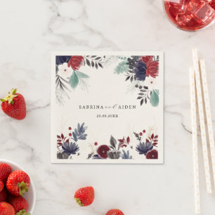 Serviette En Papier Marine Bleu Bourgogne Rouge Gothique Floral Mariag