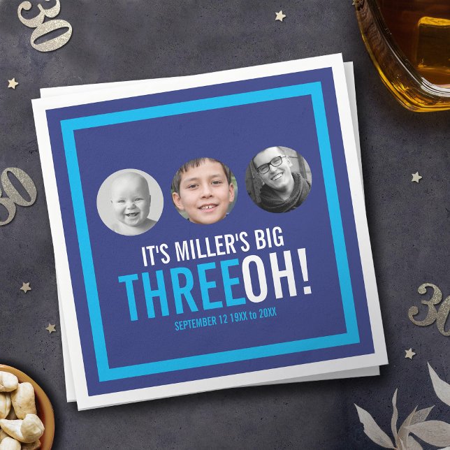 Serviette En Papier Marine bleu ciel 30ème Trois OH! photo anniversair (Créateur téléchargé)