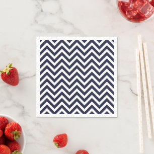 Serviette En Papier Marine bleu et blanc Chevron