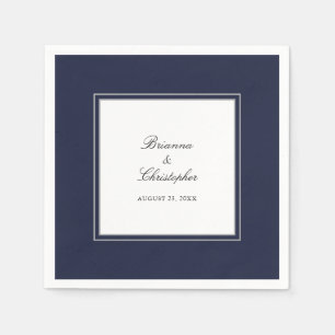 Serviette En Papier Marine Bleu et Blanc Simple Mariage élégant