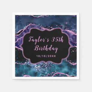 Serviette En Papier Marine Bleu et Violet Océan Agate Anniversaire