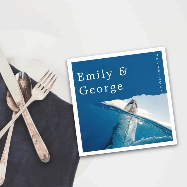 Serviette En Papier Marine Bleu Océan Nautique Baleine Mariage côtier (Créateur téléchargé)