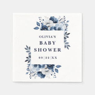 Serviette En Papier Marine Bleu Pays Élégant Baby shower Floral